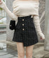 ツイードショートパンツ ラップスカート風 チェックパンツレディースきれいめ アシンメトリースカンツ パンツハイウエスト フロントボタンキュロットパンツ飾りポケット 97KZ-005