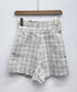 ツイードショートパンツ ラップスカート風 チェックパンツレディースきれいめ アシンメトリースカンツ パンツハイウエスト フロントボタンキュロットパンツ飾りポケット 97KZ-005