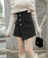 ツイードショートパンツ ラップスカート風 チェックパンツレディースきれいめ アシンメトリースカンツ パンツハイウエスト フロントボタンキュロットパンツ飾りポケット 97KZ-005