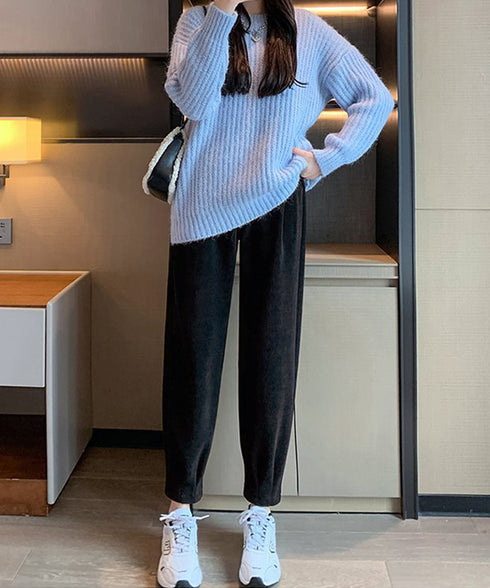 裏起毛コーデュロイテーパードパンツ9分丈 防寒裏フリースパンツレディース ウエストゴムパンツカジュアルきれいめ タック入りパンツあったか楽ちん アンクルパンツ秋冬 97KZ-006