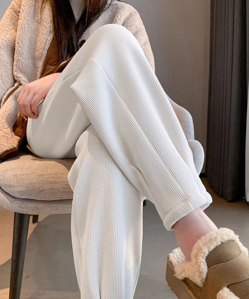 裏起毛コーデュロイテーパードパンツ9分丈 防寒裏フリースパンツレディース ウエストゴムパンツカジュアルきれいめ タック入りパンツあったか楽ちん アンクルパンツ秋冬 97KZ-006