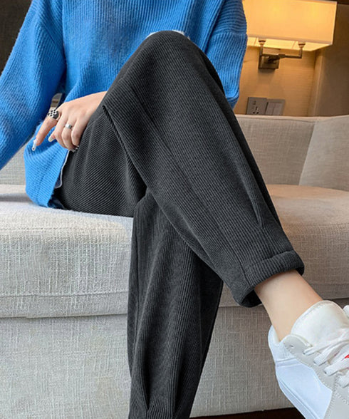 裏起毛コーデュロイテーパードパンツ9分丈 防寒裏フリースパンツレディース ウエストゴムパンツカジュアルきれいめ タック入りパンツあったか楽ちん アンクルパンツ秋冬 97KZ-006