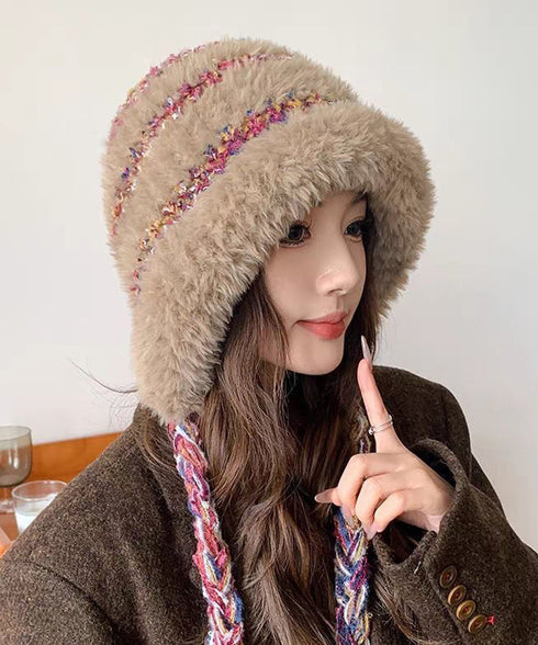 暖かいニット帽ファーキャップもこもこ帽子 ふわふわファー帽子 チクチクしないニットキャップ レディース毛糸帽子 大人可愛いボア帽子おしゃれ 韓国風帽子防風防寒保温 97MAOZI-001