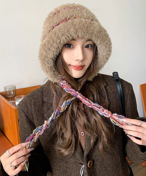 暖かいニット帽ファーキャップもこもこ帽子 ふわふわファー帽子 チクチクしないニットキャップ レディース毛糸帽子 大人可愛いボア帽子おしゃれ 韓国風帽子防風防寒保温 97MAOZI-001
