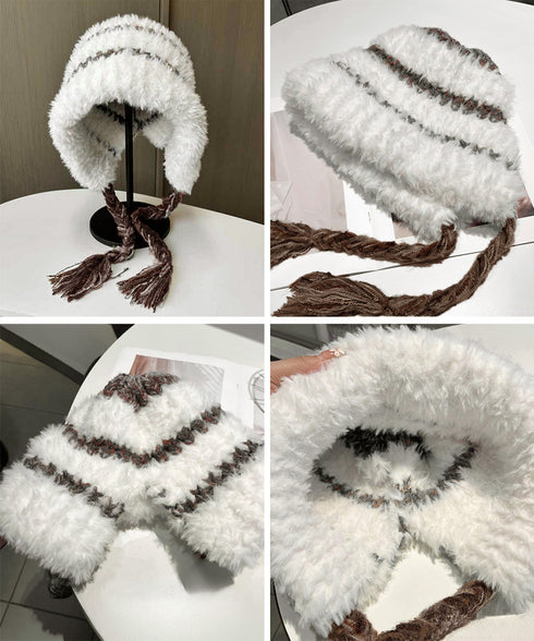 暖かいニット帽ファーキャップもこもこ帽子 ふわふわファー帽子 チクチクしないニットキャップ レディース毛糸帽子 大人可愛いボア帽子おしゃれ 韓国風帽子防風防寒保温 97MAOZI-001