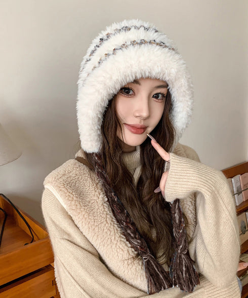 暖かいニット帽ファーキャップもこもこ帽子 ふわふわファー帽子 チクチクしないニットキャップ レディース毛糸帽子 大人可愛いボア帽子おしゃれ 韓国風帽子防風防寒保温 97MAOZI-001