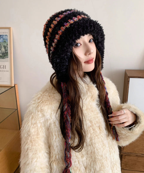 暖かいニット帽ファーキャップもこもこ帽子 ふわふわファー帽子 チクチクしないニットキャップ レディース毛糸帽子 大人可愛いボア帽子おしゃれ 韓国風帽子防風防寒保温 97MAOZI-001