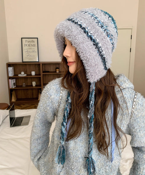暖かいニット帽ファーキャップもこもこ帽子 ふわふわファー帽子 チクチクしないニットキャップ レディース毛糸帽子 大人可愛いボア帽子おしゃれ 韓国風帽子防風防寒保温 97MAOZI-001