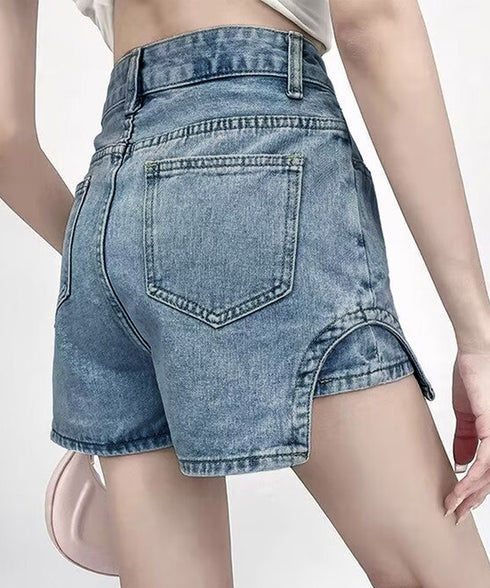 インナーパンツ付きキュロットミニスカート サイドカットアウトデニムショートパンツレディース キュロットスカート 短いスカートチラ見え防止 デニムホットパンツ着やせ 97QUNZI-001