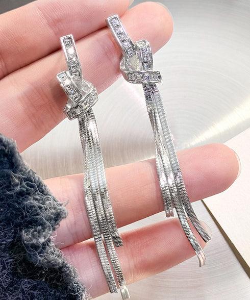 韓国風ロングチェーンピアス 揺れるピアス ラインストーンピアスレディース 大人かわいいノットピアス ツイストピアスぶら下がり キラキラ華奢ピアス ゴージャスピアス 97SHIPIN-001