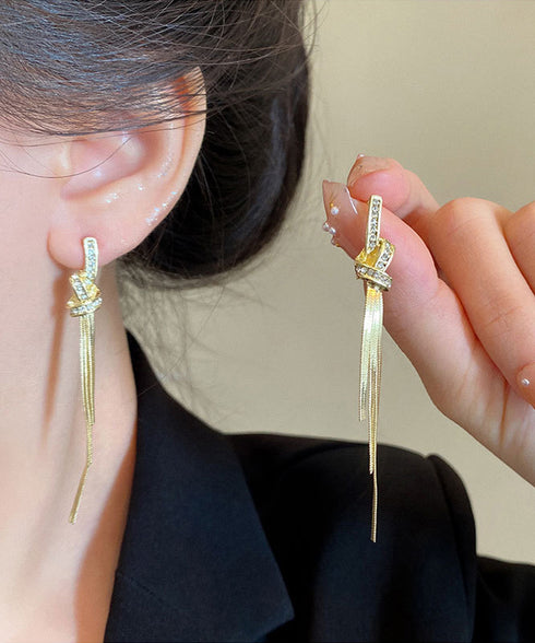 韓国風ロングチェーンピアス 揺れるピアス ラインストーンピアスレディース 大人かわいいノットピアス ツイストピアスぶら下がり キラキラ華奢ピアス ゴージャスピアス 97SHIPIN-001