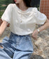 韓国風tシャツ レディース 半袖 お洒落 きれいめトップス春夏 シンプルtシャツ ボリューム袖カットソー バルーンスリーブブラウス クルーネックtシャツカジュアル 97SY-001