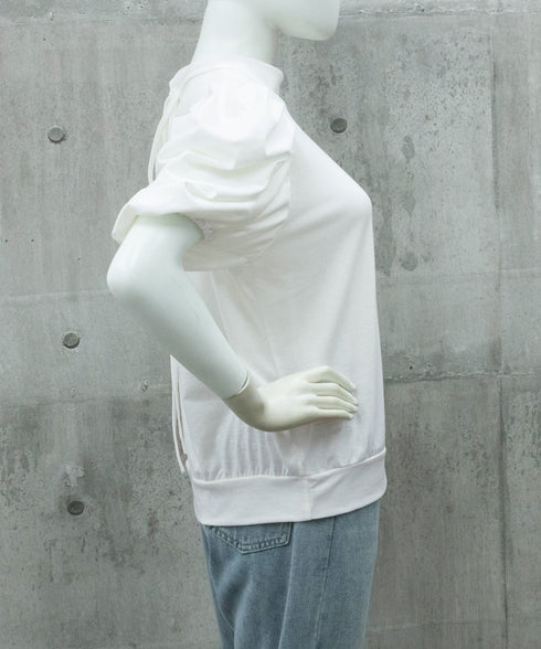 韓国風tシャツ レディース 半袖 お洒落 きれいめトップス春夏 シンプルtシャツ ボリューム袖カットソー バルーンスリーブブラウス クルーネックtシャツカジュアル 97SY-001