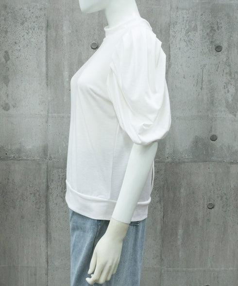 韓国風tシャツ レディース 半袖 お洒落 きれいめトップス春夏 シンプルtシャツ ボリューム袖カットソー バルーンスリーブブラウス クルーネックtシャツカジュアル 97SY-001