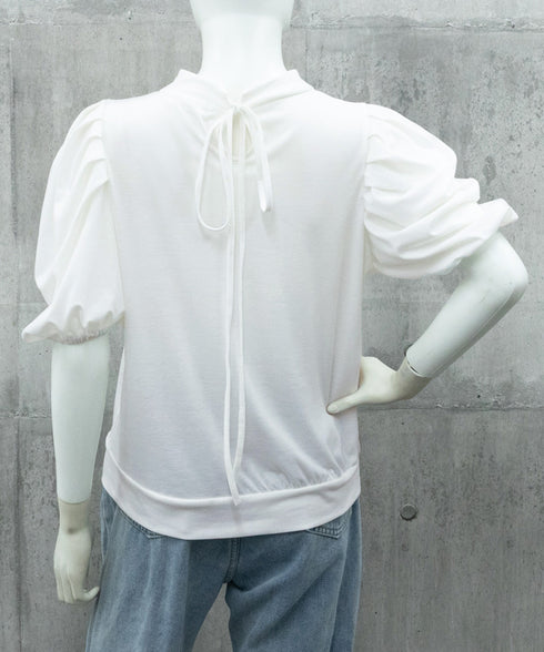 韓国風tシャツ レディース 半袖 お洒落 きれいめトップス春夏 シンプルtシャツ ボリューム袖カットソー バルーンスリーブブラウス クルーネックtシャツカジュアル 97SY-001