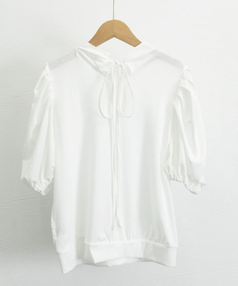 韓国風tシャツ レディース 半袖 お洒落 きれいめトップス春夏 シンプルtシャツ ボリューム袖カットソー バルーンスリーブブラウス クルーネックtシャツカジュアル 97SY-001