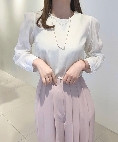 タックスリーブブラウス長袖韓国風トップス パフ袖トップス レディース きれいめブラウス オフィスカジュアル インナートップスおしゃれ クラシカルブラウス 学校行事 97SY-002