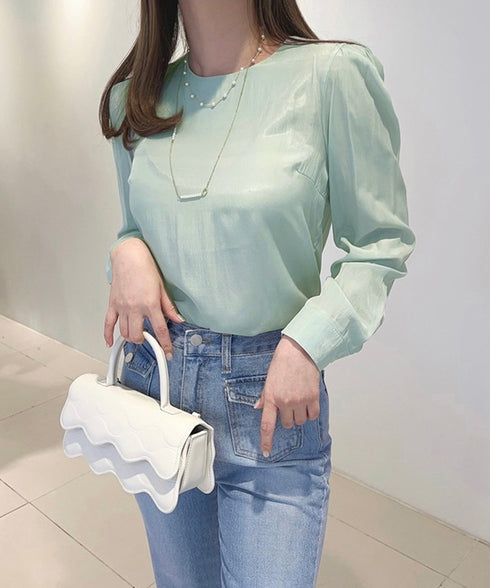 タックスリーブブラウス長袖韓国風トップス パフ袖トップス レディース きれいめブラウス オフィスカジュアル インナートップスおしゃれ クラシカルブラウス 学校行事 97SY-002