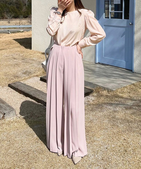 タックスリーブブラウス長袖韓国風トップス パフ袖トップス レディース きれいめブラウス オフィスカジュアル インナートップスおしゃれ クラシカルブラウス 学校行事 97SY-002