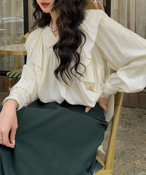 ラッフルブラウス韓国風 レディース 長袖 大人可愛いブラウスボリューム袖 フェミニントップス春夏秋 フォーマルブラウス華やか オフィスカジュアル 幼稚園入園式服装 97SY-004