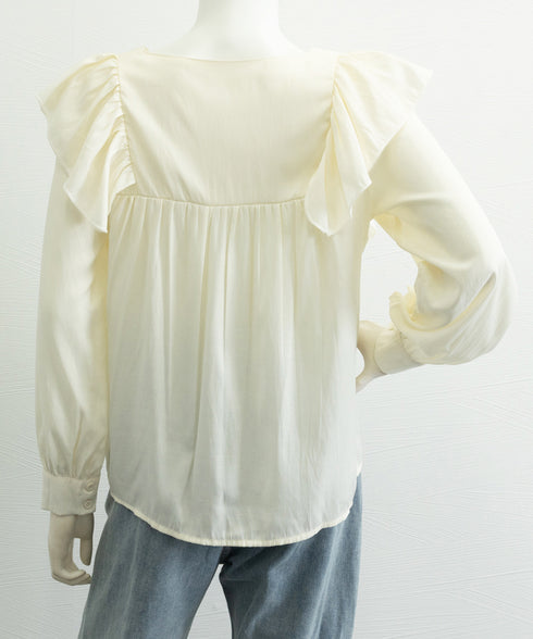 ラッフルブラウス韓国風 レディース 長袖 大人可愛いブラウスボリューム袖 フェミニントップス春夏秋 フォーマルブラウス華やか オフィスカジュアル 幼稚園入園式服装 97SY-004