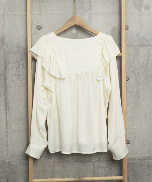 ラッフルブラウス韓国風 レディース 長袖 大人可愛いブラウスボリューム袖 フェミニントップス春夏秋 フォーマルブラウス華やか オフィスカジュアル 幼稚園入園式服装 97SY-004