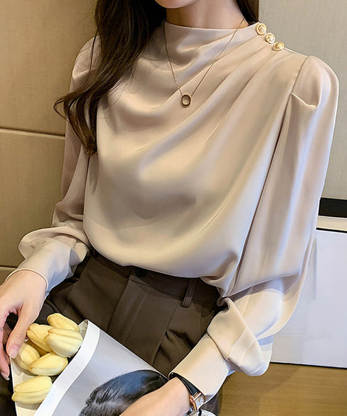ドレープブラウス 韓国風ブラウスきれいめ レディースタックブラウス オフィスカジュアルブラウス長袖 フェミニンブラウス とろみブラウスおしゃれ 大人可愛いトップス 97SY-008