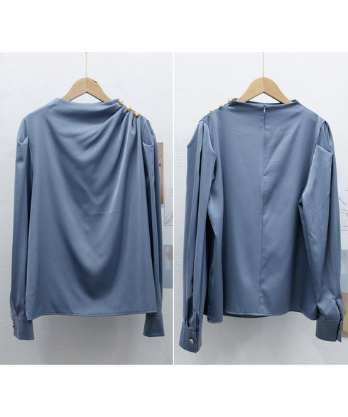 ドレープブラウス 韓国風ブラウスきれいめ レディースタックブラウス オフィスカジュアルブラウス長袖 フェミニンブラウス とろみブラウスおしゃれ 大人可愛いトップス 97SY-008