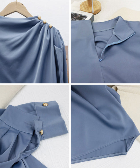 ドレープブラウス 韓国風ブラウスきれいめ レディースタックブラウス オフィスカジュアルブラウス長袖 フェミニンブラウス とろみブラウスおしゃれ 大人可愛いトップス 97SY-008