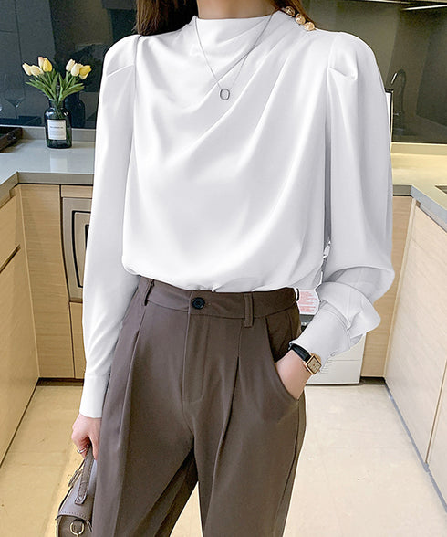 ドレープブラウス 韓国風ブラウスきれいめ レディースタックブラウス オフィスカジュアルブラウス長袖 フェミニンブラウス とろみブラウスおしゃれ 大人可愛いトップス 97SY-008