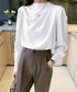 ドレープブラウス 韓国風ブラウスきれいめ レディースタックブラウス オフィスカジュアルブラウス長袖 フェミニンブラウス とろみブラウスおしゃれ 大人可愛いトップス 97SY-008