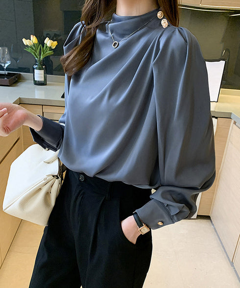 ドレープブラウス 韓国風ブラウスきれいめ レディースタックブラウス オフィスカジュアルブラウス長袖 フェミニンブラウス とろみブラウスおしゃれ 大人可愛いトップス 97SY-008