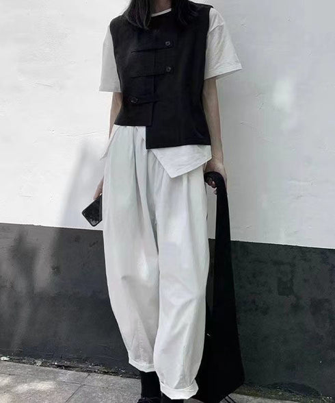 ニットベスト前開きノースリーブトップス冬 低身長さん向けレイヤードニットトップス韓国風 レディースニットチョッキ 袖なしニットソー 重ね着セーターアンバランスヘム 97SY-010