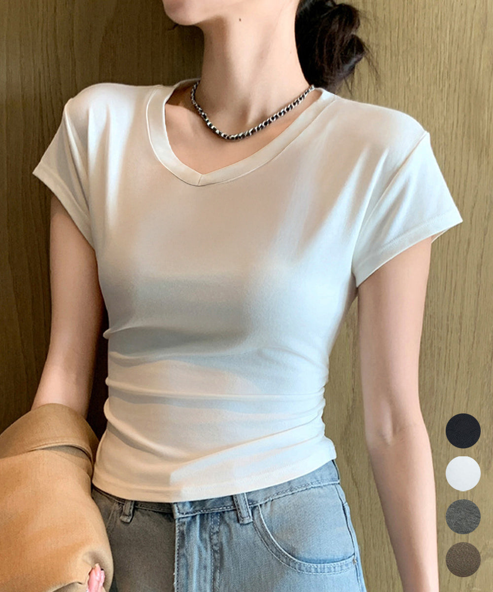 サイドギャザーtシャツ半袖トップス韓国風 詳細画像1