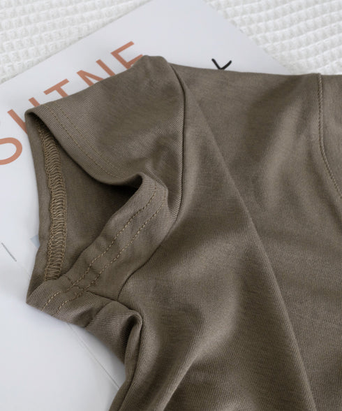 サイドギャザーtシャツ半袖トップス韓国風 VネックTシャツ春夏 半袖カットソーレディース 着やせtシャツ大人可愛い カジュアルトップス タイトtシャツ細見えお洒落 97SY-013