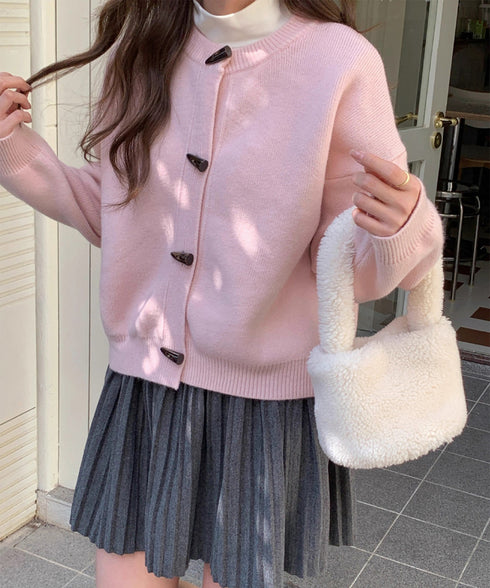 韓国風トグルボタンニットカーディガン秋冬 暖かいカーディガンレディース長袖 ドロップショルダー前開きニットトップス オフィスカジュアルカーディガンきれいめセーター 97SY-016