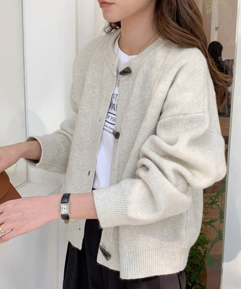 韓国風トグルボタンニットカーディガン秋冬 暖かいカーディガンレディース長袖 ドロップショルダー前開きニットトップス オフィスカジュアルカーディガンきれいめセーター 97SY-016