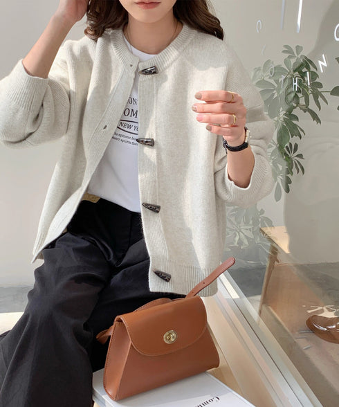 韓国風トグルボタンニットカーディガン秋冬 暖かいカーディガンレディース長袖 ドロップショルダー前開きニットトップス オフィスカジュアルカーディガンきれいめセーター 97SY-016