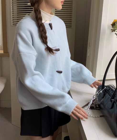 韓国風トグルボタンニットカーディガン秋冬 暖かいカーディガンレディース長袖 ドロップショルダー前開きニットトップス オフィスカジュアルカーディガンきれいめセーター 97SY-016