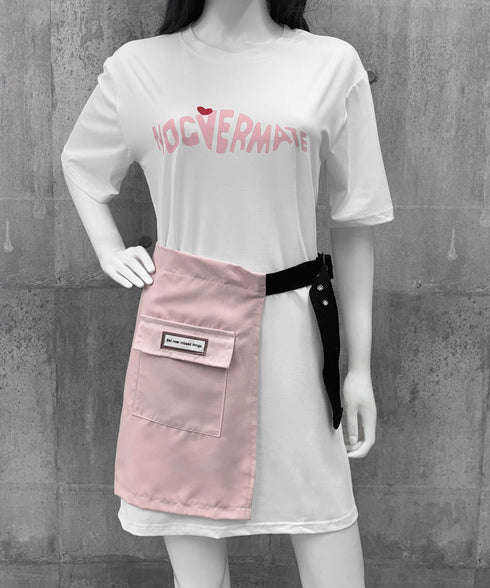 ロゴTシャツワンピース 巻きミニスカート プチプラセットアップレディースカジュアル ロングtシャツおしゃれ 英字プリントtシャツ半袖 ラップミニスカートレイヤード 97TAOZH-001