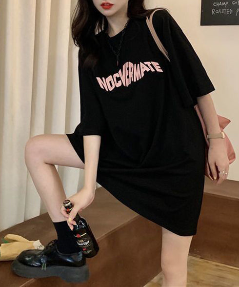 ロゴTシャツワンピース 巻きミニスカート プチプラセットアップレディースカジュアル ロングtシャツおしゃれ 英字プリントtシャツ半袖 ラップミニスカートレイヤード 97TAOZH-001