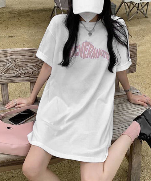 ロゴTシャツワンピース 巻きミニスカート プチプラセットアップレディースカジュアル ロングtシャツおしゃれ 英字プリントtシャツ半袖 ラップミニスカートレイヤード 97TAOZH-001