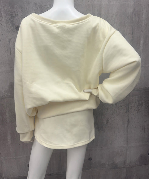 英字ロゴスウェットセットアップ大人可愛い レディーストレーナーきれいめ ポケット付き インナーパンツ付きスカートウエストゴム ドロップショルダートップスおしゃれ服 97TAOZH-003