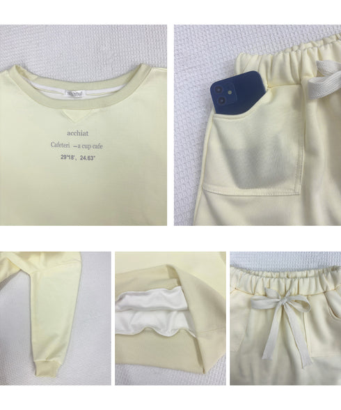 英字ロゴスウェットセットアップ大人可愛い レディーストレーナーきれいめ ポケット付き インナーパンツ付きスカートウエストゴム ドロップショルダートップスおしゃれ服 97TAOZH-003