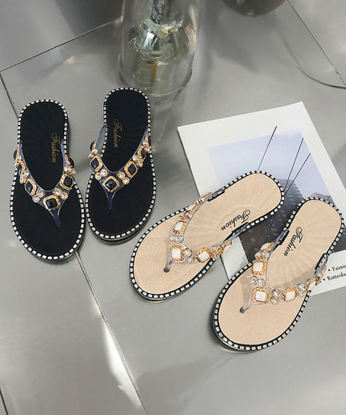 ビジュートングサンダル大人可愛いスリッパ 韓国風ぺたんこサンダルきれいめ 歩きやすいサンダル レディース 疲れないラインストーンサンダル 痛くないフラットシューズ 97XIE-001