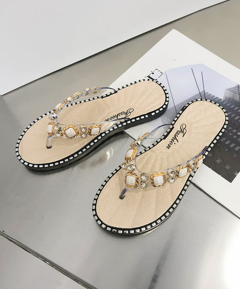 ビジュートングサンダル大人可愛いスリッパ 韓国風ぺたんこサンダルきれいめ 歩きやすいサンダル レディース 疲れないラインストーンサンダル 痛くないフラットシューズ 97XIE-001