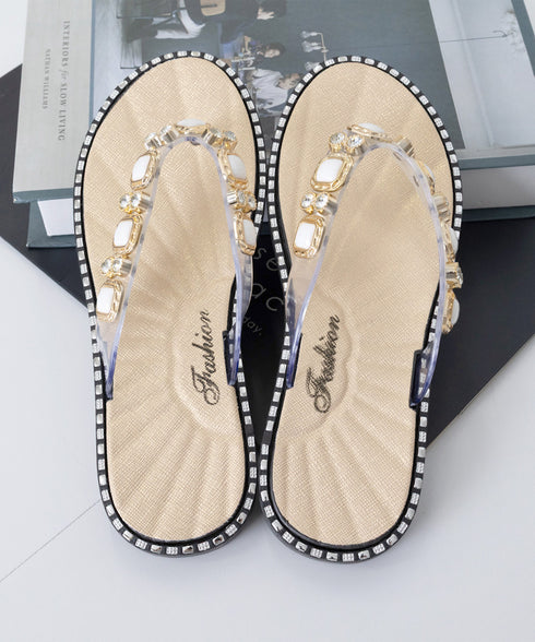 ビジュートングサンダル大人可愛いスリッパ 韓国風ぺたんこサンダルきれいめ 歩きやすいサンダル レディース 疲れないラインストーンサンダル 痛くないフラットシューズ 97XIE-001