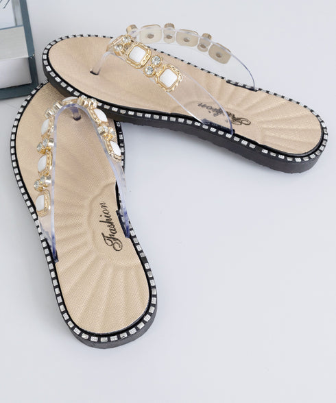 ビジュートングサンダル大人可愛いスリッパ 韓国風ぺたんこサンダルきれいめ 歩きやすいサンダル レディース 疲れないラインストーンサンダル 痛くないフラットシューズ 97XIE-001