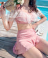 レディース水着 2点セット 小胸 盛れる バンドゥ水着セパレート ビスチェ水着おしゃれ 海辺旅行水着リゾート パッド付きブラトップ インナーパンツ付きミニスカート 97YONGYI-002