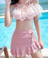 レディース水着 2点セット 小胸 盛れる バンドゥ水着セパレート ビスチェ水着おしゃれ 海辺旅行水着リゾート パッド付きブラトップ インナーパンツ付きミニスカート 97YONGYI-002